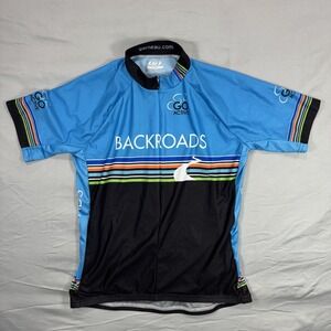 Louis Garneau Cycling Jersey Adult XL Blue Rear Pockets Short Sleeve 1/2 Zip EUC